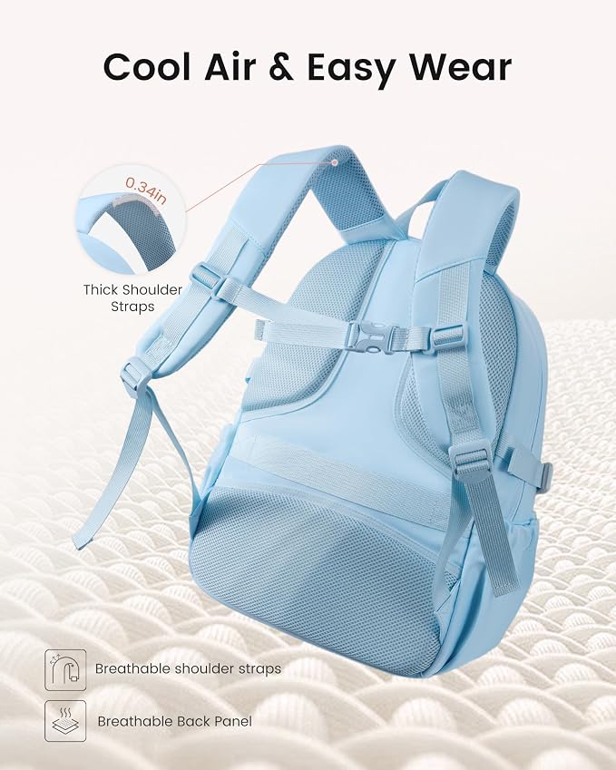 LOVEVOOK School Backpack for Girls, Large Capacity 16 Laptop Backpack with Insulated Lunch Box & Tumbler Pockets, Multi-Compartment Bookbag, Water-Resistant Travel Backpack, Ice Blue