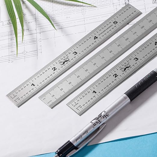 Mr. Pen- Machinist Ruler, 3 Pack, 6 Inch, Stainless Steel Metric & Imperial, Precision Measuring Tool, 1/64, 1/32 Graduation for Engineering, Carpentry, Drafting, Office, School