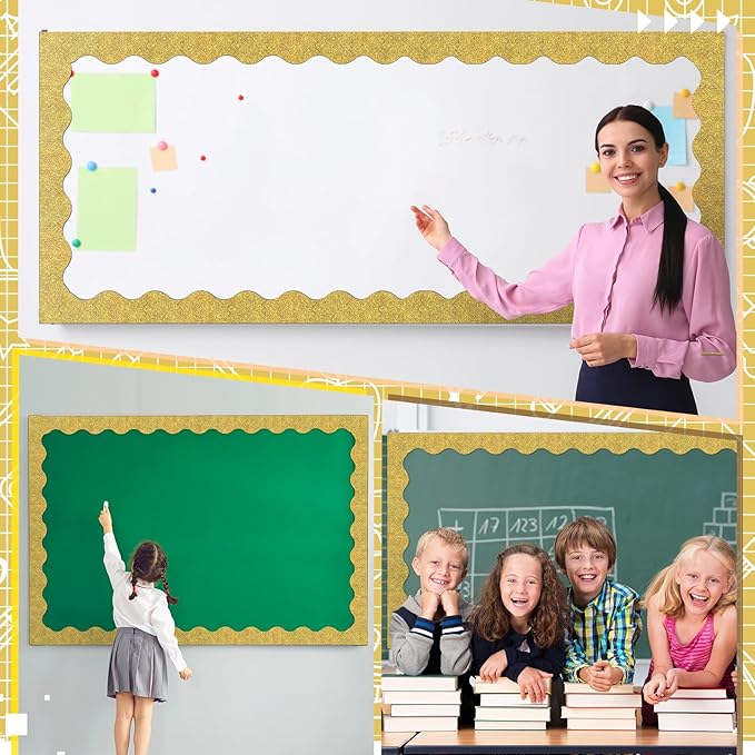 Fuyoooo 49 ft Magnetic Borders for Classroom Bulletin Board Borders Magnetic Whiteboard Classroom Strips Reusable Rolled Wall Trim for School Teacher Offices Chalkboard(Gold,Elegant Style)