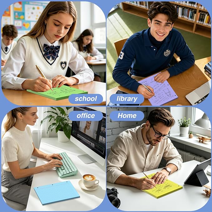 100 Sheets Colored 8x10.5 Inch Loose Leaf Paper, 5 Colored College Ruled 3 Hole Punched Notebook Paper, Color-Coded Note Taking for Students & Teachers, Office & School Supplies,20 Sheets Per Color