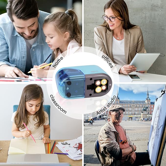 Eagle Electric Pencil Sharpener, Battery Powered Sharpener, LED Light Shinning During Sharpening, Portable, with Reusable and Replaceable Blade, Suitable for Kids, Ideal School Office Supplies(Blue)