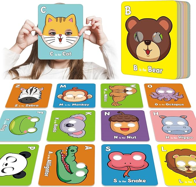Broytain Alphabet Flash Cards,Giant ABC Animal Flash Cards for Toddler 3-5,26 Lowercase and Uppercase Letter Cards,Educational Learning Games for Kids,Preschool Kindergarten Toys
