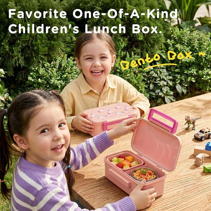 Bento Lunch Box for Kids With 8oz Food Thermo,BPA-Free for School | Lunch Container with 2 Compartments, Insulated Food Jar, Dishwasher Safe, Easy to Clean, Lunch Box for Girls Boys
