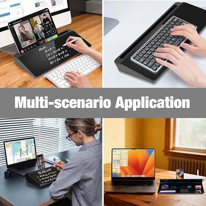 Glass Desktop Whiteboard 15.8×7”, Dry Erase Note Memo Board, Desk Organizer with Storage for Office, Home, Study, Black