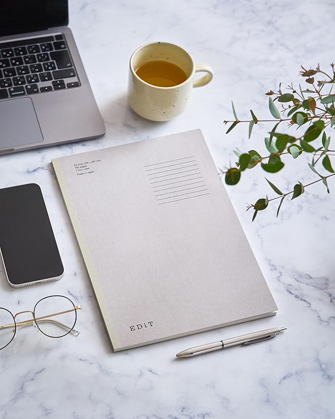 MARK'STYLE EDiT Designed for Clear Thinking, Thin, Lightweight, and Smooth to Write On” — 160-Page Notebook (A4 (7mm Ruled))