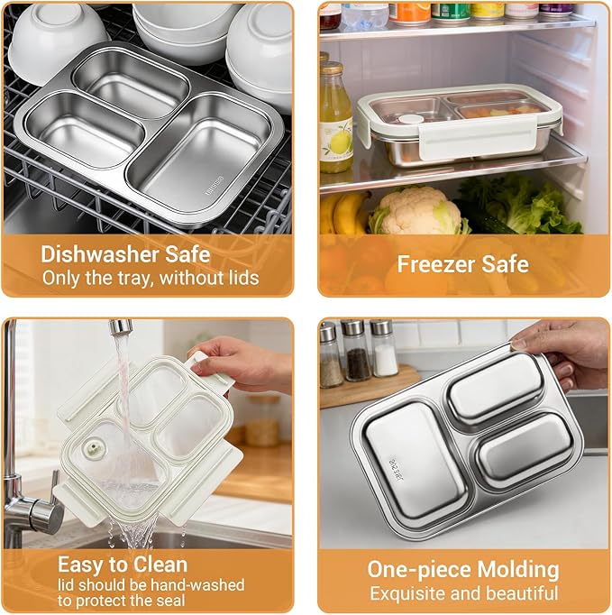Premium 25oz SUS316L Stainless Steel Lunch Box Bento Box - Reusable Metal Snack Containers with Lids for Kids & Adults - Daycare/School/Work/Travel - Superior Corrosion-resistant (Beige)