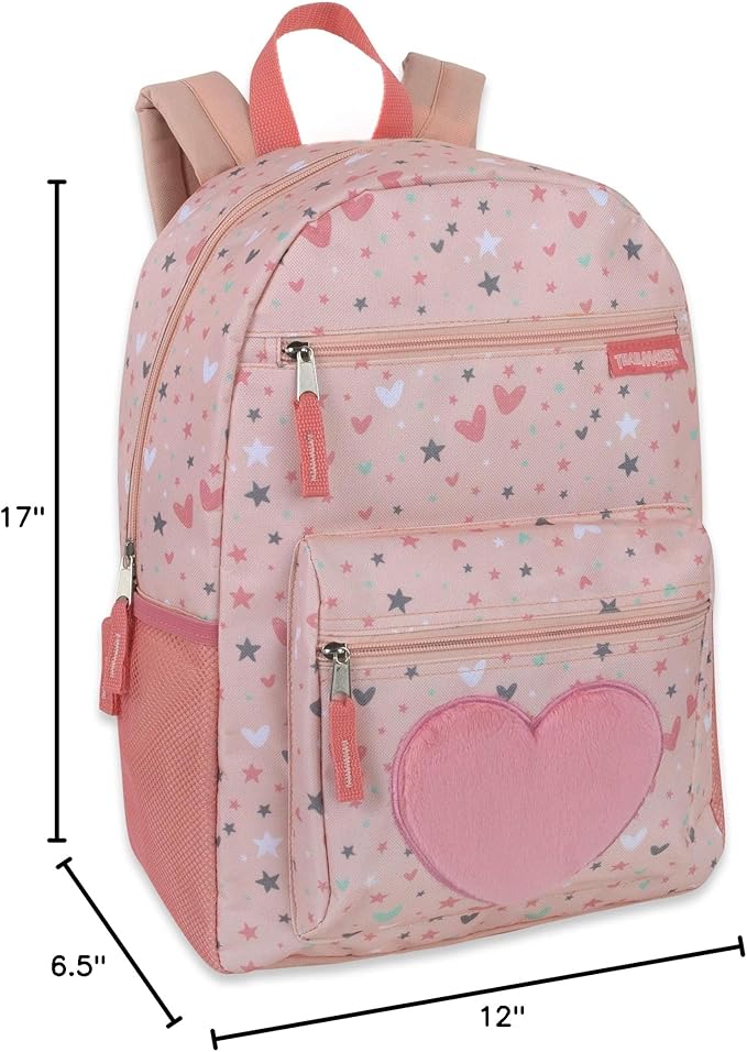 Trail maker 17” Kids Character School Backpacks Plush for Girls with Side Pockets, Padded Straps