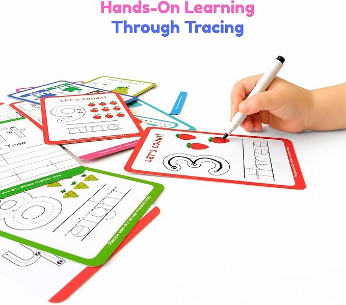 Alphabet & Number Handwriting Tracing Cards – Reusable Large Dry Erase ABC, Numbers. Shapes & Colors | Upper & Lowercase Writing Practice | Montessori Learning for Toddlers, Preschool & Kindergarten