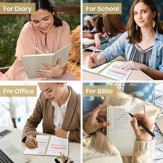 ZOTIA Lined Spiral Journal Notebook for Women, 6 Pack, A5 College Ruled Journals for Writing, Hardcover Notebooks for Work, Note taking and Office School Supplies,140 Pages, 6 Pcs - Grey Beige