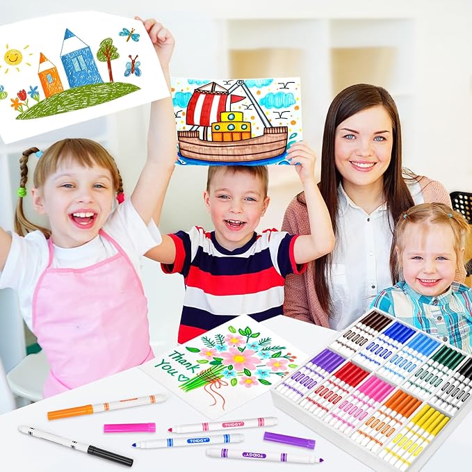 Toidgy 200 PCS Washable Markers for Kids, Colored Markers Bulk for School, Thin Marker Set in 10 Assorting Colors, Fine Line Marker with Conical Tip, Back to School Supplies, Classroom Must Haves