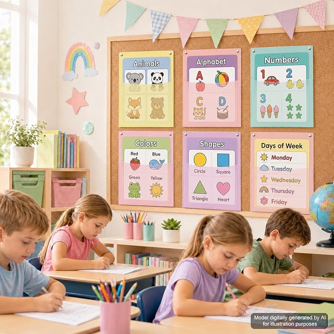 6Pcs Plastic Oversized Wall Pockets 12.6 X 9.4 Inch Hanging Wall File Organizer Hanging File Folders Holder Mail Organizer for Back to School Classroom Home Office Teaching Supplies (Pastel Color)