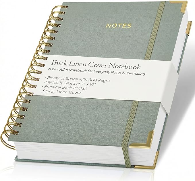 Aesthetic Thick Spiral Notebook Journal For Women in B5 Format - Stylish Linen Hardcover College Ruled Note Book w 300 Lined Pages - Cute Supplies For Bible Study & Staying Organized at Work or School