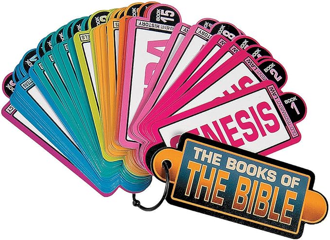 Fun Express Bible Study Guide Cards - Complete 66 Books of The Bible Flash Cards Set with Scripture Memory Verses | Color Coded Educational Tools for Kids, Teens & Family Bible Study - 12 Pack Bundle