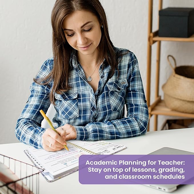 Planner 2026-2027, Academic Year Monthly and Weekly Calendar Planner, Jul 2026 - Jun 2027, Hardcover Teacher Student Planning Agenda book with Tabs, Perfect for School Office Supplies, 6.3" x 8.5" - Purple Blocks