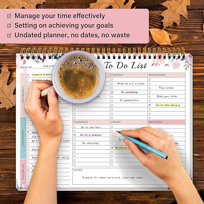 Weekly To Do List Notepad with 52 Undated Sheets(8.5"×11")- Undated Weekly Desk Planner for Women & Man, School/Office Supplies