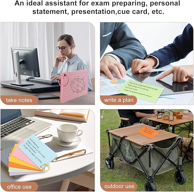 Ruled Colour Index Cards, 300PCS 3" x 5" Punched Flash Cards with 6 Binder Rings, Lined Blank Flashcards, Assorted Colored Study Notecards, Cue Cards for Studying, Office, School (005)