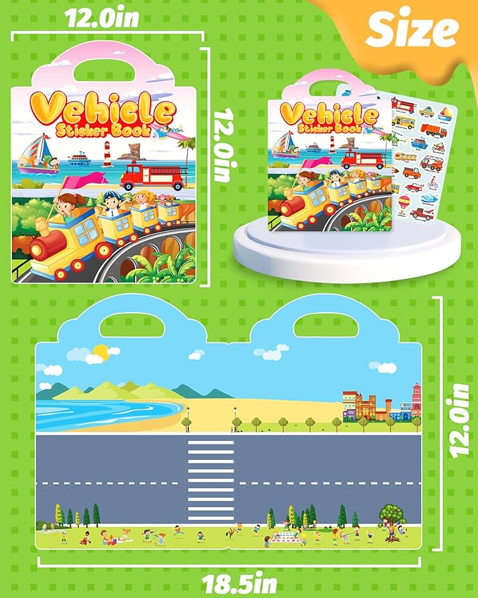 Walenced Reusable Sticker Book for Toddlers, Travel Stickers for Kids, Toddler Craft Activities Toys, Birthday Gifts for Boys & Girls