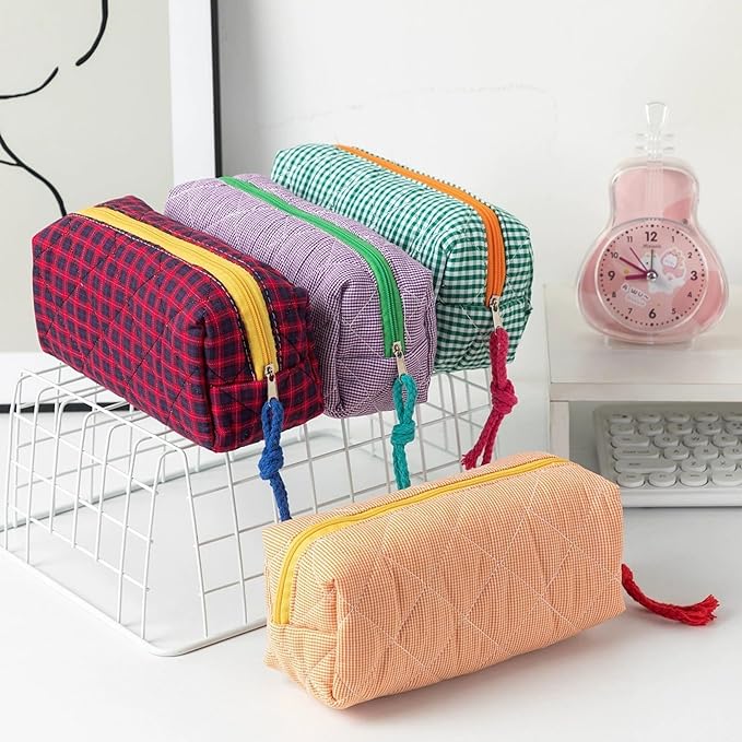 Pencil Case Office College School Storage Bag Pouch Holder Box Organizer Makeup Pouch Cosmetic Bag Aesthetic Cute Pen Case for Girls Boys Kids (Plaid red)