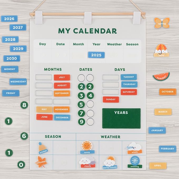 Beautiful Toddler and Kids Calendar - Perfect Homeschool Supplies With Months, Days of the Week, Season and Weather - Cute Play Room Decor Essentials for Preschool Learning & Organization