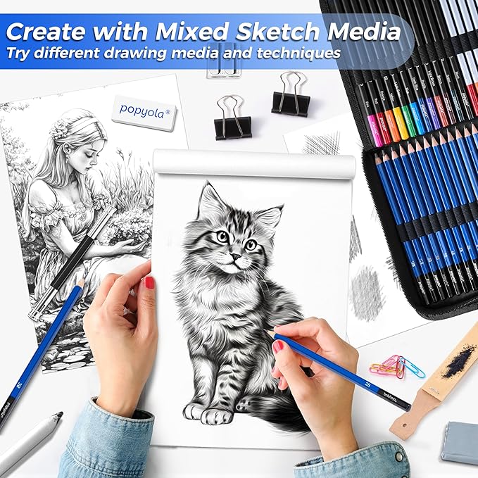 106 Pack Art Supplies Sketching Kit with 3-Color Sketchbook, Coloring Book, Tutorial, Graphite Colored Charcoal Watercolor & Metallic Pencils, Drawing Supplies Gift Case for Artists Beginners Adults