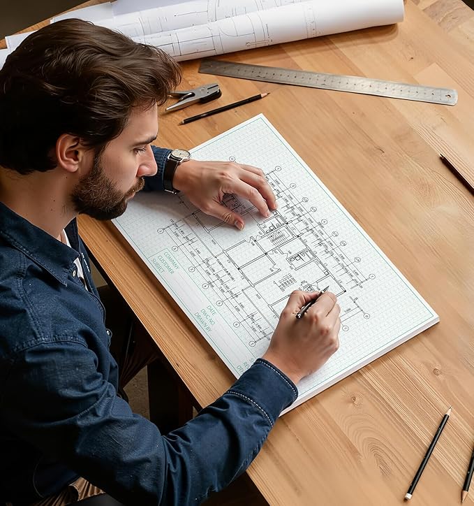 Isometric Graph Paper, 11"x17" Dot Grid Paper, 0.25" Grid, 50 Sheets Landscape, Easy-Tear Glue-Bound, 11"x17" Cardboard Backing, for Drafting, Engineering, Architect Designers