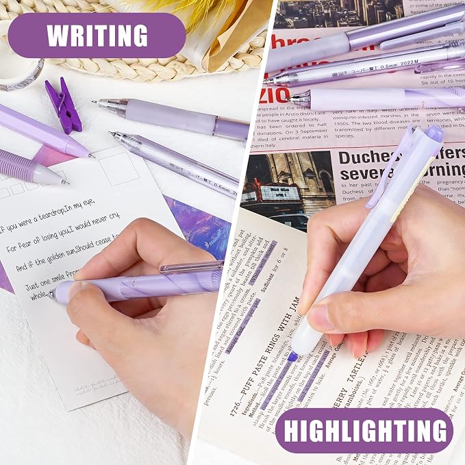 Four Candies Gel Pens, Cute Purple Pens Black Ink, 0.5mm Fine Point 12-Pack | Back to School Supplies, Office Essentials for Women, Girly Stationery Set, Aesthetic Desk Decor & Accessories - Lavender