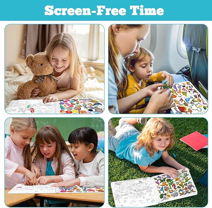 Kalysky Dinosaur and Ocean Animal Scene Sticker Book for Kids Ages 4-8, Search and Find Sticker Activity Book–Travel Toys for Toddlers, Airplane & Road Trip Games, Educational Fun