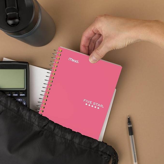 Five Star Spiral Notebook, 1 Subject, College Ruled Paper, 4-3/8" x 7", Small Size, 80 Sheets, Fights Ink Bleed, Water Resistant Cover, Prom Pink (450048R)