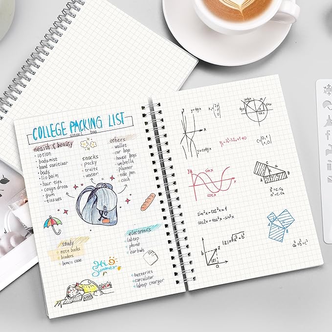 RETTACY Graph Grid Paper Notebook, 3-Pack, 160 Pages per Pack, A5 Medium Size (5.7'' × 8.3''), 100 GSM Thick Paper, Spiral-bound, Flexible Plastic Cover, for Students, Homework, Math, Engineering