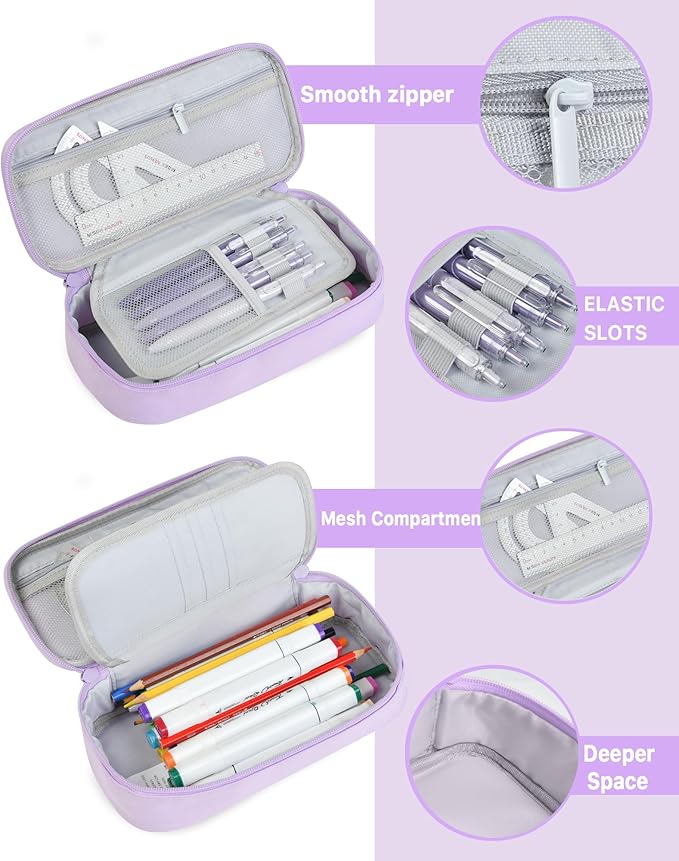 YOKUMA Pencil Case,Large Capacity Pencil Pouch,Aesthetic Zipper Pencil Box, Back to School Supplies for College Student Teen Adults,Travel Essentials,Electronic Cable Organize