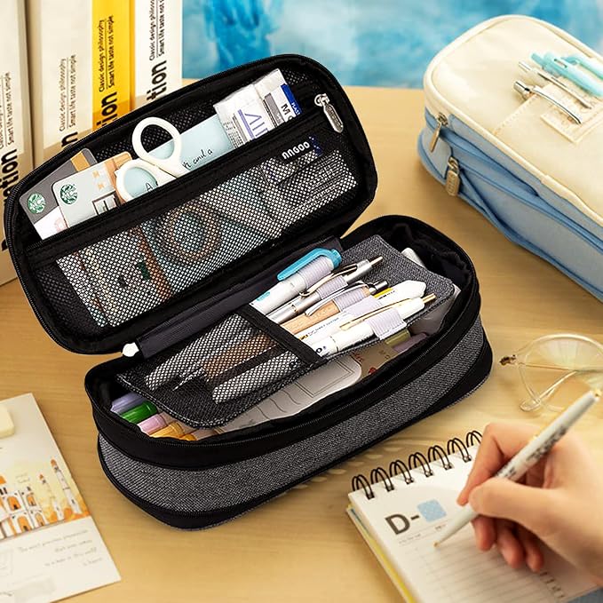 Large Capacity Pencil Case, Expandable Stationery Bag with Zipper compartments, Aesthetic Pencil Case Pouch for Office College School Students Teen Girls Boys