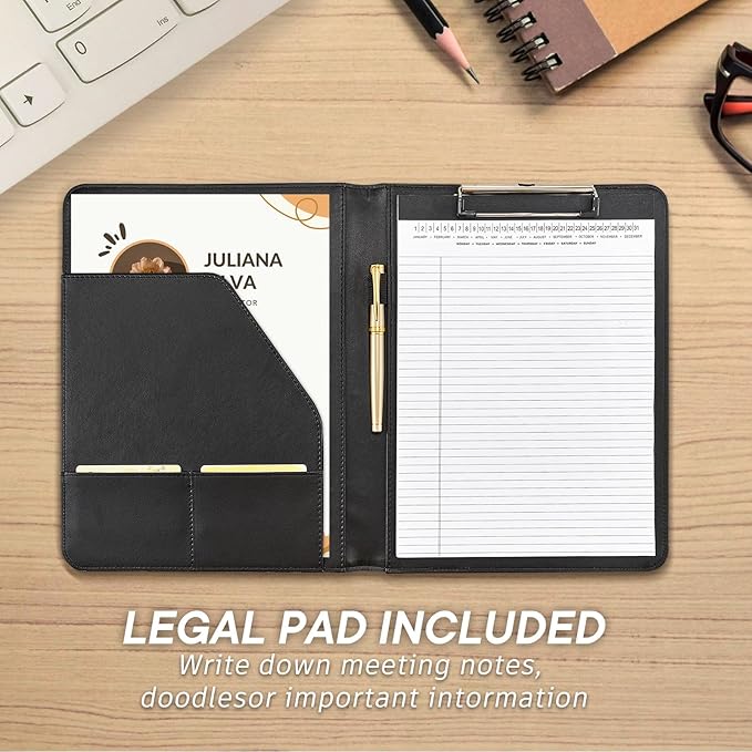 OOWOLF Padfolio with Clipboard Portfolio Binder for Resume, Legal Document, Business Office Conference, Legal Pad Portfolio Folder for A4 Letter Size Notepad, 8.5 x 11 inch, with 1 Ruled Notebook