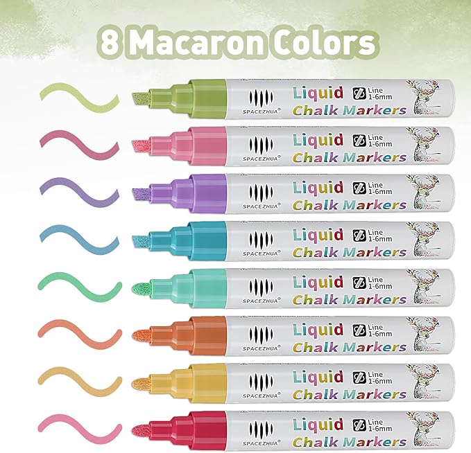 Liquid Chalk Markers with 6mm Reversible Tips 8 Colors Dry & Wet Erase Pens, Pastel Chalk Markers for Blackboard Whiteboard Chalkboard Mirror Glass Window Cars