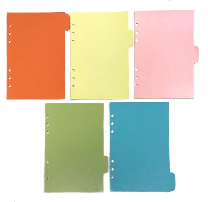 Zelten Refills/Loose Leaves for A5 Cover Ring Binder/Personal Organizer/Planner(A5 6 Holes, Divider Horizontal Colored Paper)