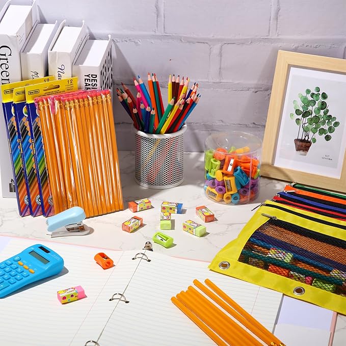 50 Sets Back to School Supplies Kit for Kids Include Colored Pencils, HB Pencils, Pencil Pouch, Erasers, Pencil Sharpener for Classroom School Office Desk Teacher Supplies