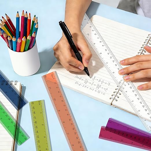 7 Pack 12 Inch Rulers, 30 cm Transparent Rulers, Assorted Color Clear Plastic Rulers with Inches and Centimeters, for Kids School Home and Office Supplies