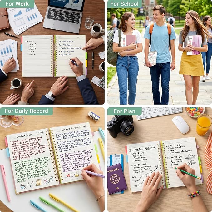 Hardcover Spiral Journal Notebook, 300 Pages 5 Subject Notebook College Ruled with Removable Dividers Tabs, 8" x 10" Notebooks for Work, Spiral Ruled Lined Writing Journal Hardcover Leather Notebook for School (Lemons and Flowers, 8''x 10'')