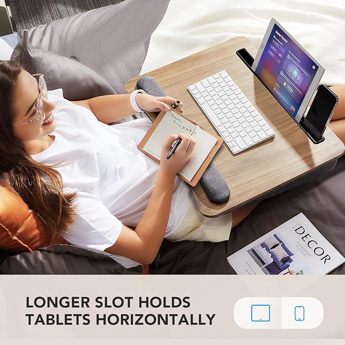 HUANUO Laptop Lap Desk - Portable Lap Desk with Pillow Cushion, Fits up to 17 inch Laptop, with Anti-Slip Strip & Storage Function for Home Office Students Use as Computer Laptop Stand, Book Tablet