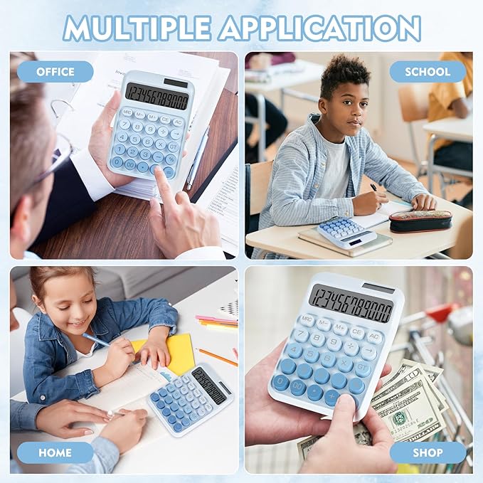 Mechanical Switch Calculator with Big Buttons, Calculators Desktop, 12 Digits, Solar Battery Power, Desk Calculator, Large LCD Display, Cute Blue Calculators for Teachers Students Basic Office