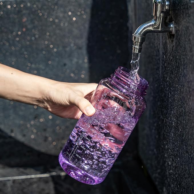 OLDLEY 32 oz Clear Water Bottle with Straw,Tritan BPA-Free, Wide Mouth, Leak Proof - for Gym, Travel, Home, School, Office (Purple)