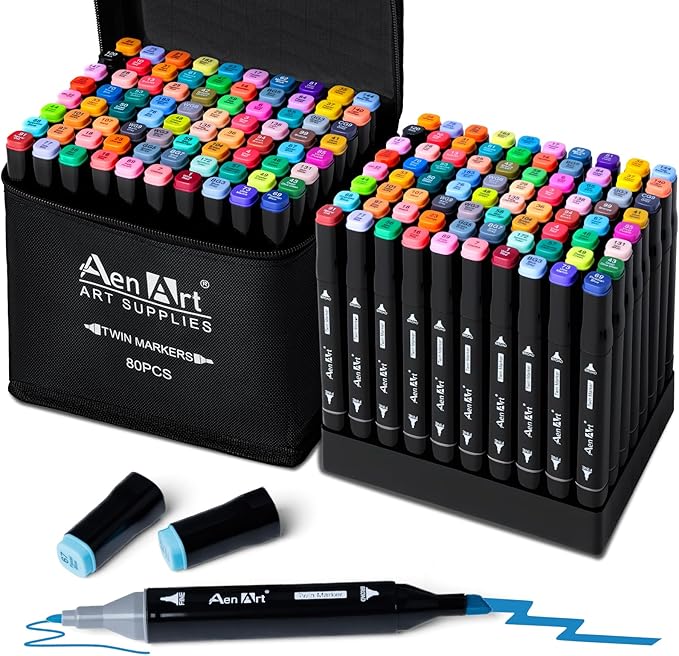 Alcohol Markers Set, 80 Color Dual Tip Art Drawing Markers, Artist Pens with Organizing Case for Adult Drawing Coloring Sketching