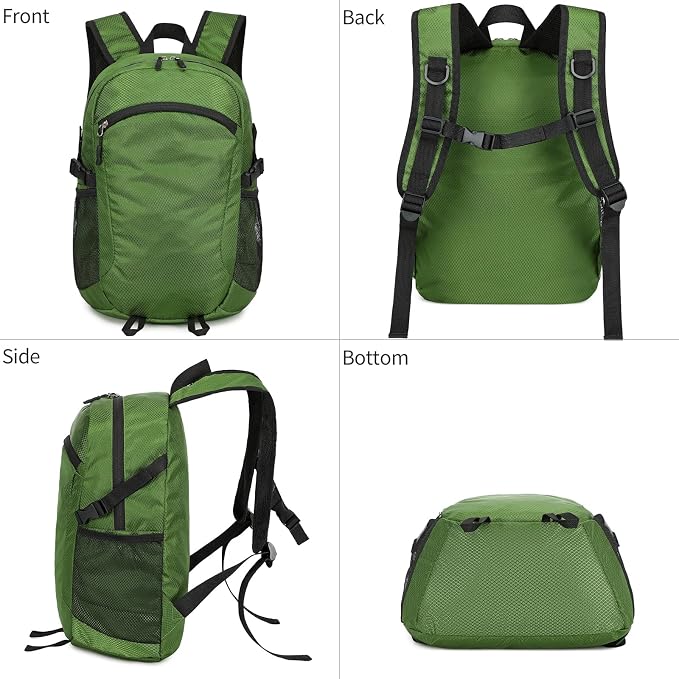 Small Hiking Backpack Travel Lightweight Hiking Packable Daypack Water-Resistant Foldable Backpacks 15L for Travel Women Men Camping (Deep Green)