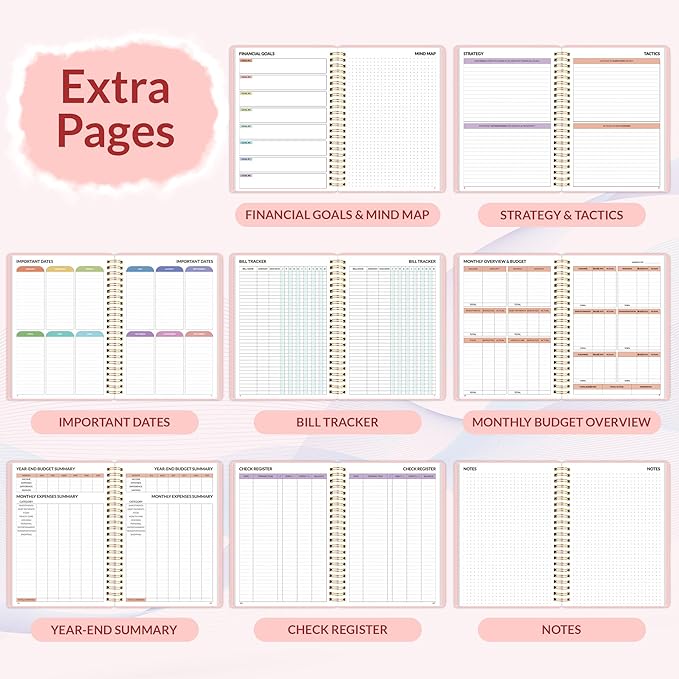 SUNEE Budget Planner - Monthly Budget Book with Expense Tracker Notebook, A4(8.5" x 11") Undated 12 Month Bill Organizer & Finance Planner to Manage Your Money, Account Book with Colorful Tab, Pink