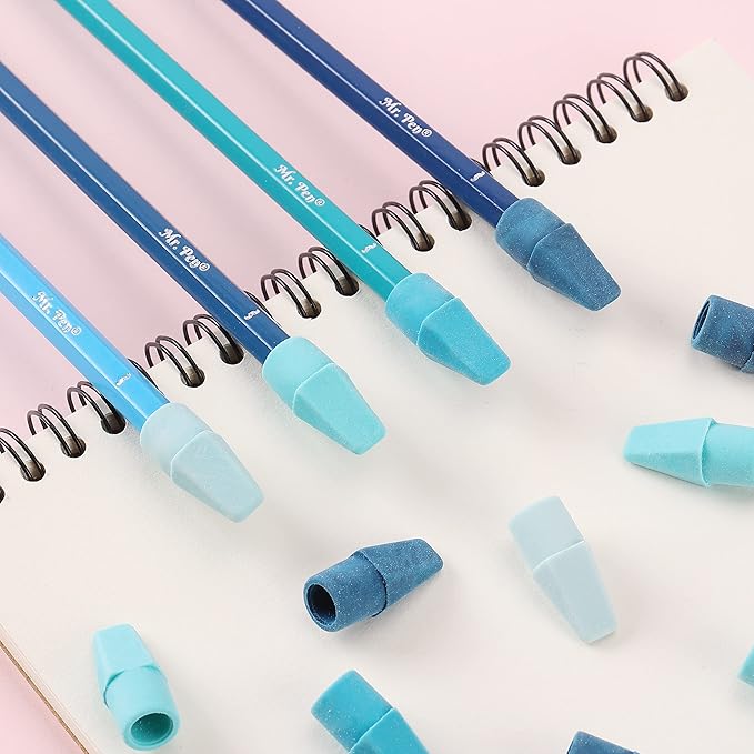 Mr. Pen- Pencil Top Erasers, 120 Pack, Blue Shades, Latex-Free, No-Smudge Cap Pencil Erasers for Precise Erasing, Kids, Teachers, Studying Supplies