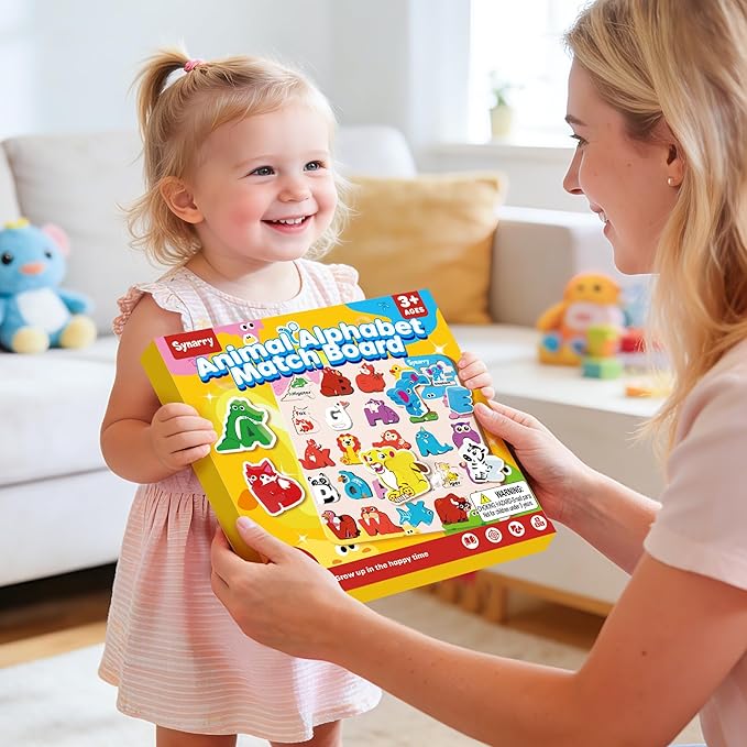 SYNARRY Wooden Alphabet Puzzle, 52 Pieces ABC Puzzles for Kids Ages 3-5, Alphabet ABC Letter Blocks Puzzles for Toddlers 3-5, Animals Letter Matching Preschool Learning Toys, Easter Gifts for Kids