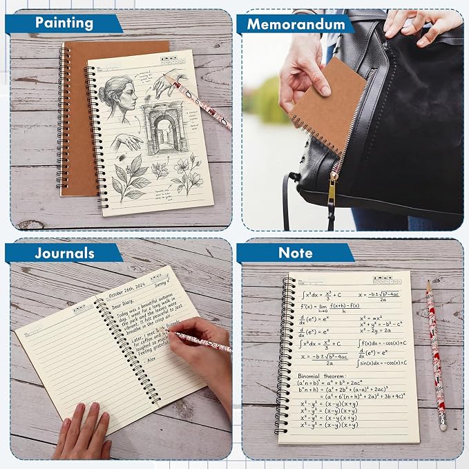 Epakh 6 Pack Spiral Notebooks A5 Bulk Back to School Hardcover Spiral Journal Notebook 5.5 x 8.3 Inch, First Day of School Journal Paper Notebook for Writing, 50 Sheets 100 Page (Lined,Brown)