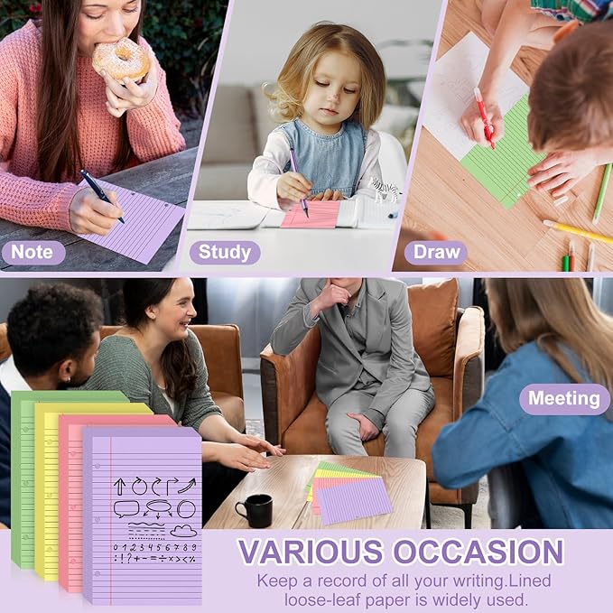 200 Sheets Mini Binder Loose Leaf Paper 5.5 x 8.5 Small Binder Filler Paper Lined College Ruled Paper for Mini 3 Ring Binder 3 Hole Punched Notebook Paper Pocket Folders for School Supplies(200)