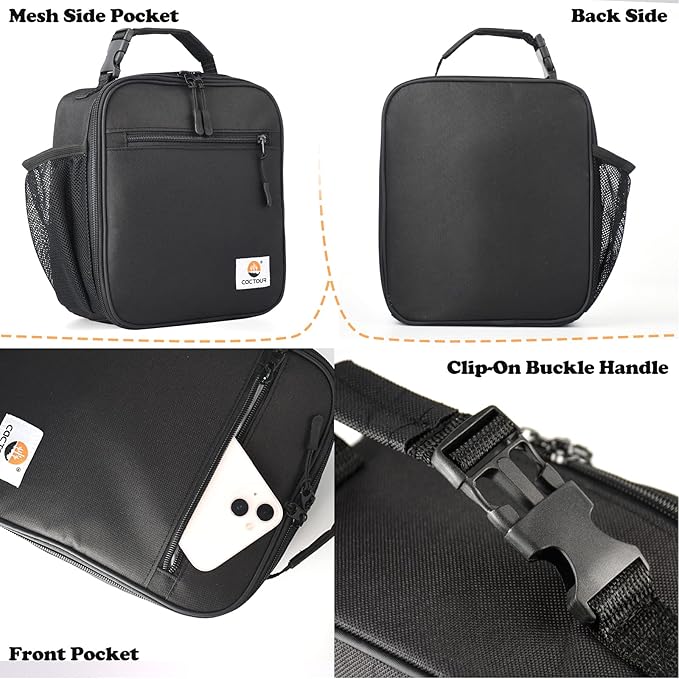 CaCTOUR Lunch Box for Men Women Adult,Premium Insulated Lunch Bag,Portable Small LunchBox for School Work Picnic (Black)