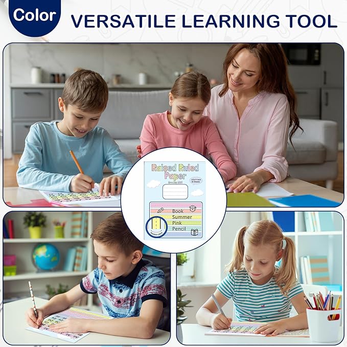 1 Pack 8.5"×11" Raised Lined Writing Paper Pad for Practice 0.65" Spacing Tactile Handwriting Paper Letter Size Multi-Color Write Beginner Paper for Kids ADHD Dysgraphia Kindergarten 30 Sheets/Pad