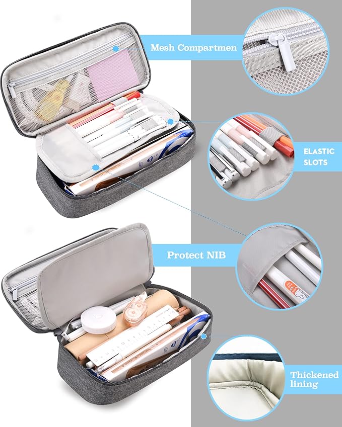 YOKUMA Pencil Case,Large Capacity Pencil Pouch,Aesthetic Zipper Pencil Box, Back to School Supplies for College Student Teen Adults,Travel Essentials,Electronic Cable Organize